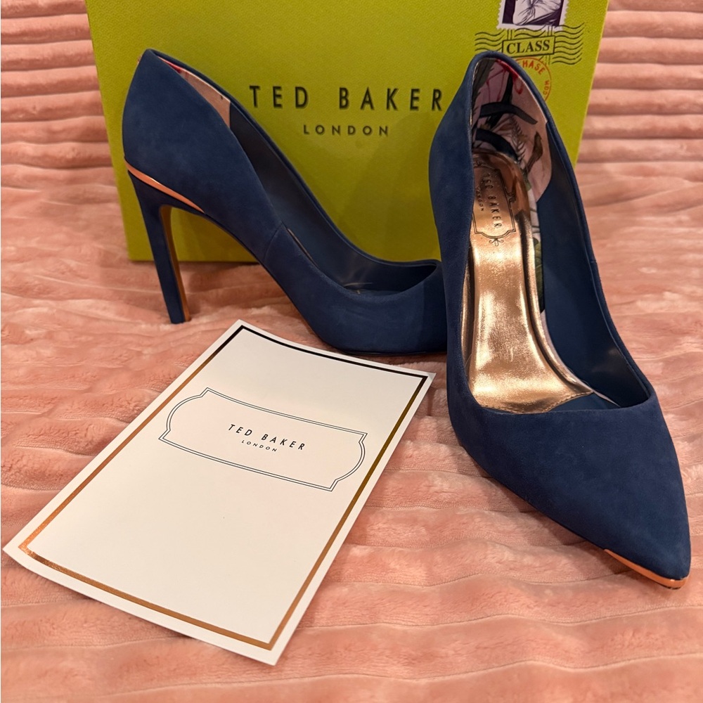 Ted Baker Melnis Denim Blue Heels with Gold Accents - Picture 7 of 16